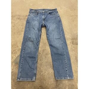 Levis 505 Jeans Mens 34x30 Medium Wash Blue Denim Straight Leg Stretch Zip Fly